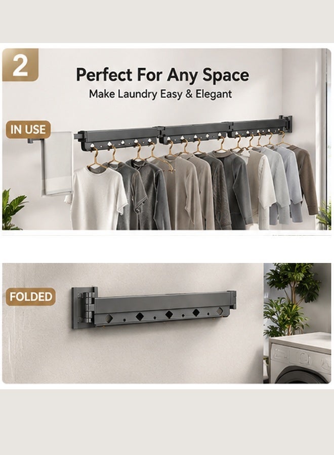 Joybos Wall Mounted Folding Clothes Drying Rack – Retractable Balcony & Bathroom Laundry Rack, Space Saving Hidden Design, Heavy Duty Aluminium Alloy, No Drill Installation - Image 2