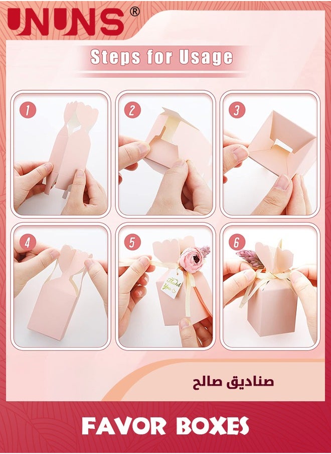 UNUNS - صناديق هدايا الزفاف، 10 قطع من صناديق الحلوى التي يمكنك صنعها بنفسك مع شريط وزهور، صناديق هدايا الحفلات للخطوبة، وزينة الزفاف - Image 1