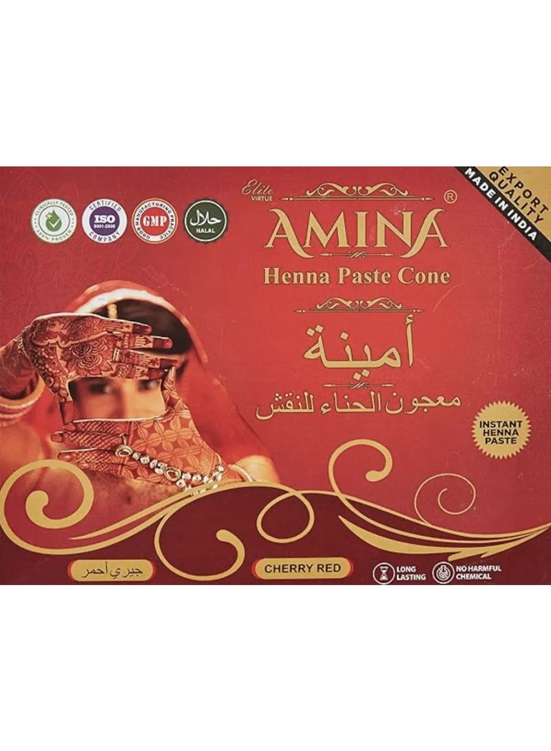 أمينا معجون حناء أمينة مخروطي الشكل بلون الكرز الأحمر - قطعة واحدة - يدوم طويلاً وخالٍ من المواد الكيميائية - Image 2