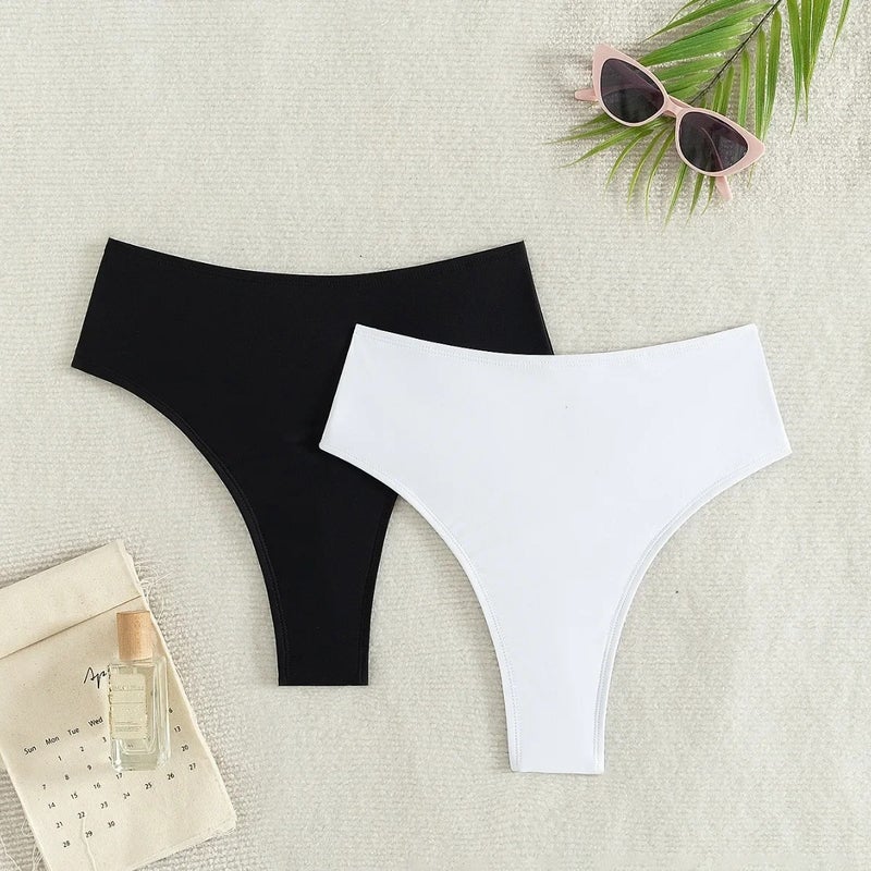 2024 New Pure Color Sexy and Export Swimwear Bikini Wrinkled Swimming Trunks Two-Piece Set for Women - Image 4