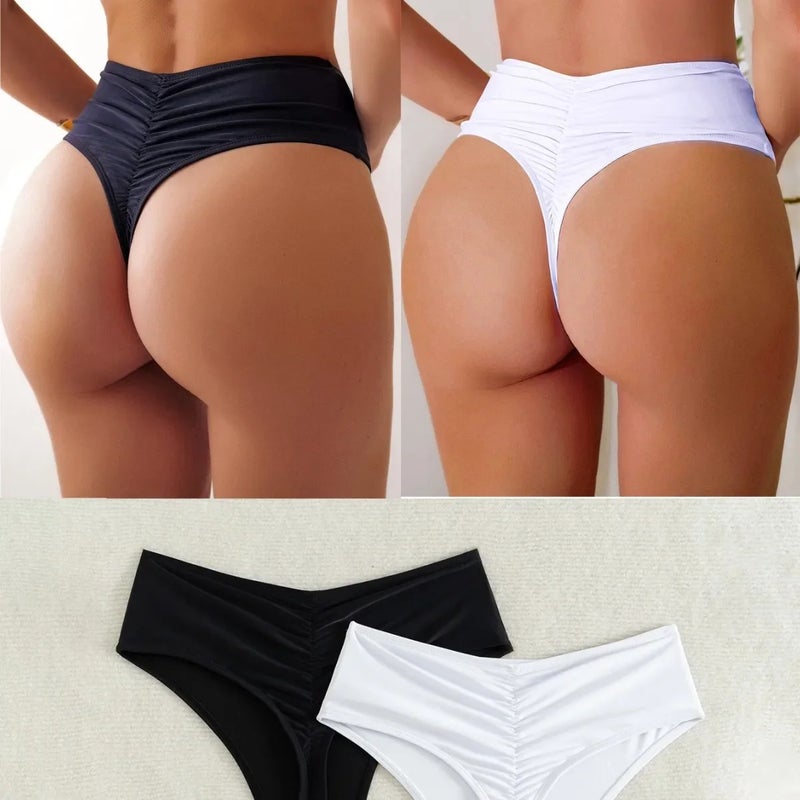 2024 New Pure Color Sexy and Export Swimwear Bikini Wrinkled Swimming Trunks Two-Piece Set for Women - Image 2
