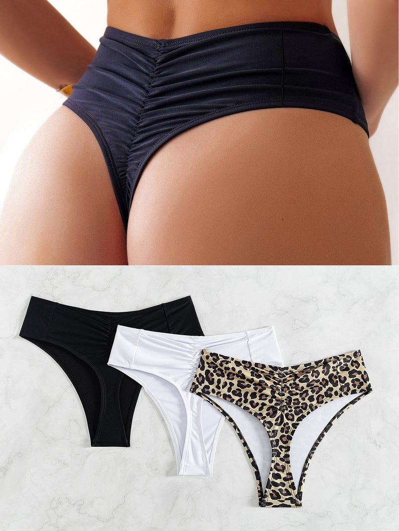 2024 New Pure Color Sexy and Export Swimwear Bikini Wrinkled Swimming Trunks Two-Piece Set for Women - Image 1