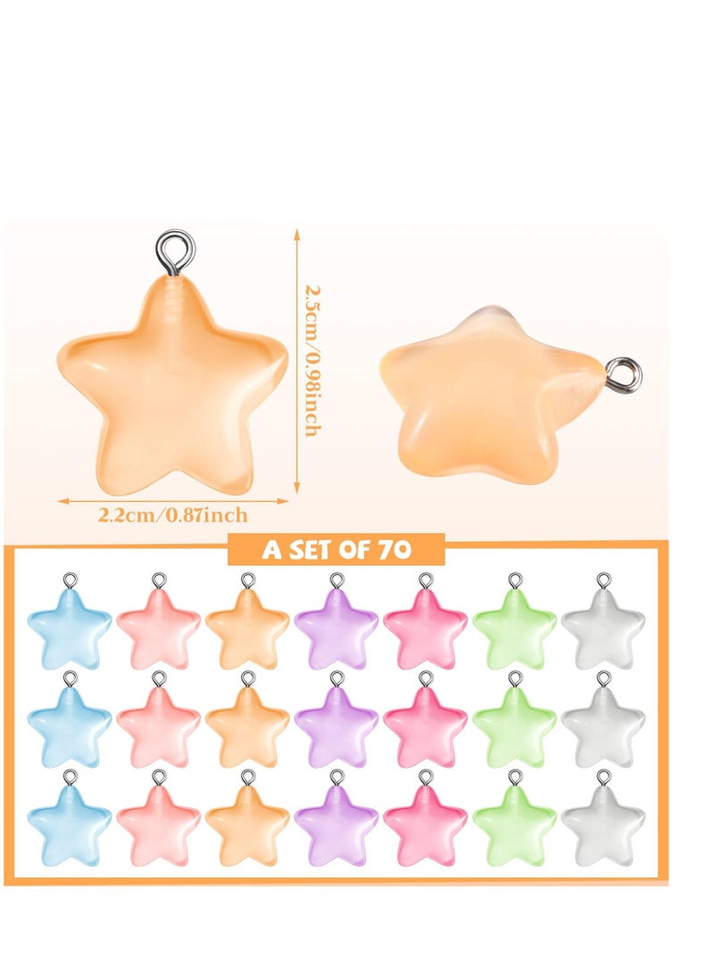 SYOSI 70 Pieces Glow in the Dark Star Charms Luminous Resin Star Pendants Charms Bulk Star Pendant Bead Pendants for Jewelry Making, 7 Colors - Image 5