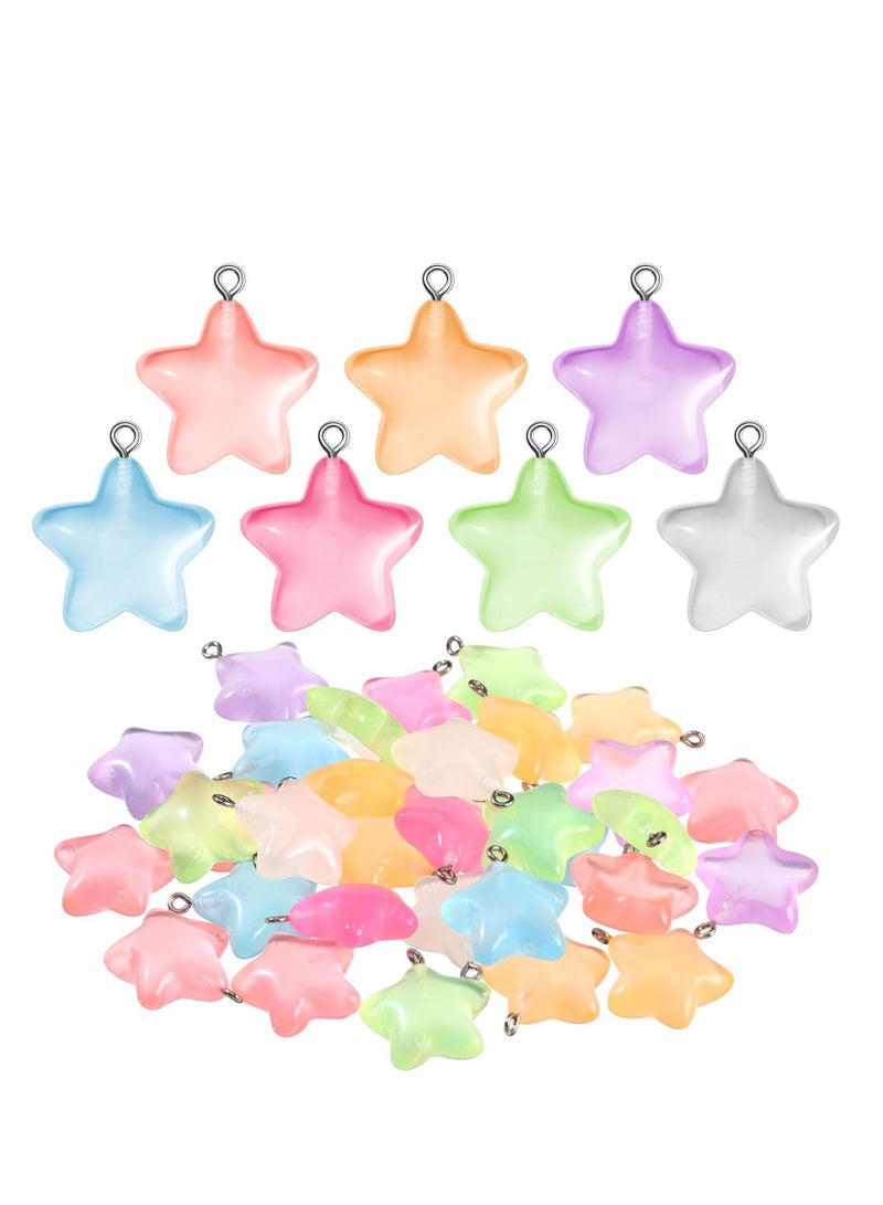 SYOSI 70 Pieces Glow in the Dark Star Charms Luminous Resin Star Pendants Charms Bulk Star Pendant Bead Pendants for Jewelry Making, 7 Colors - Image 1