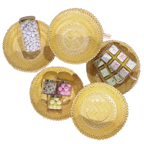 SCISSORS CRAFT Gift Hamper Bamboo Basket Set 9 Handwoven Round Tray for Boho Farmhouse Decor 5 - Image 4