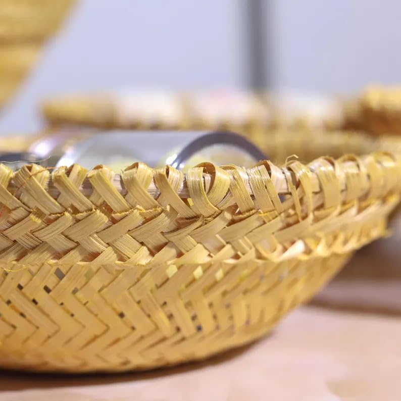 SCISSORS CRAFT Gift Hamper Bamboo Basket Set 9 Handwoven Round Tray for Boho Farmhouse Decor 5 - Image 5