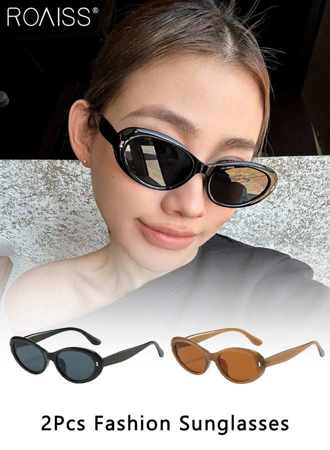 رويس نظارة شمسية بيضاوية الشكل بتصميم عتيق للنساء، نظارات شمسية أنيقة للزينة في الهواء الطلق، حماية من الأشعة فوق البنفسجية 400، مضادة للتوهج، مناسبة للحفلات الخارجية والتصوير الفوتوغرافي في الشوارع - Image 1