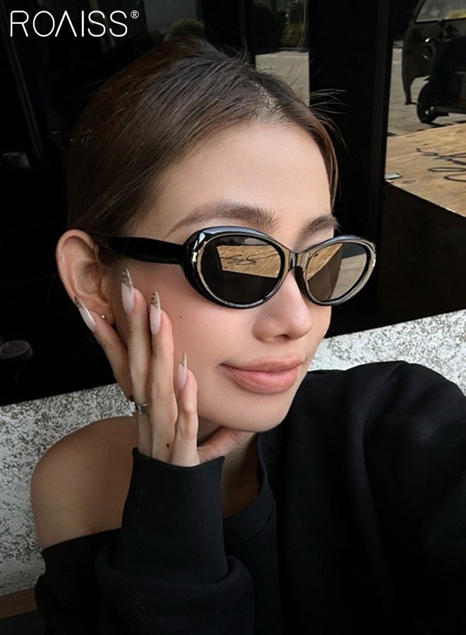 رويس نظارة شمسية بيضاوية الشكل بتصميم عتيق للنساء، نظارات شمسية أنيقة للزينة في الهواء الطلق، حماية من الأشعة فوق البنفسجية 400، مضادة للتوهج، مناسبة للحفلات الخارجية والتصوير الفوتوغرافي في الشوارع - Image 2