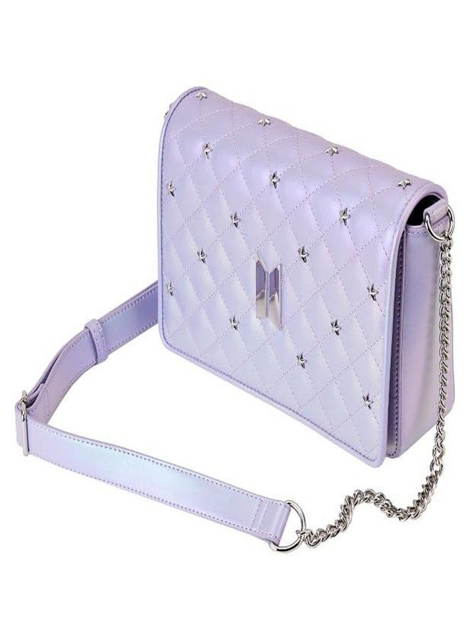 Loungefly حقيبة كروس بودي جلد صناعي بنفسجي لامع بشعار BTS من لاونج فلاي - Image 2