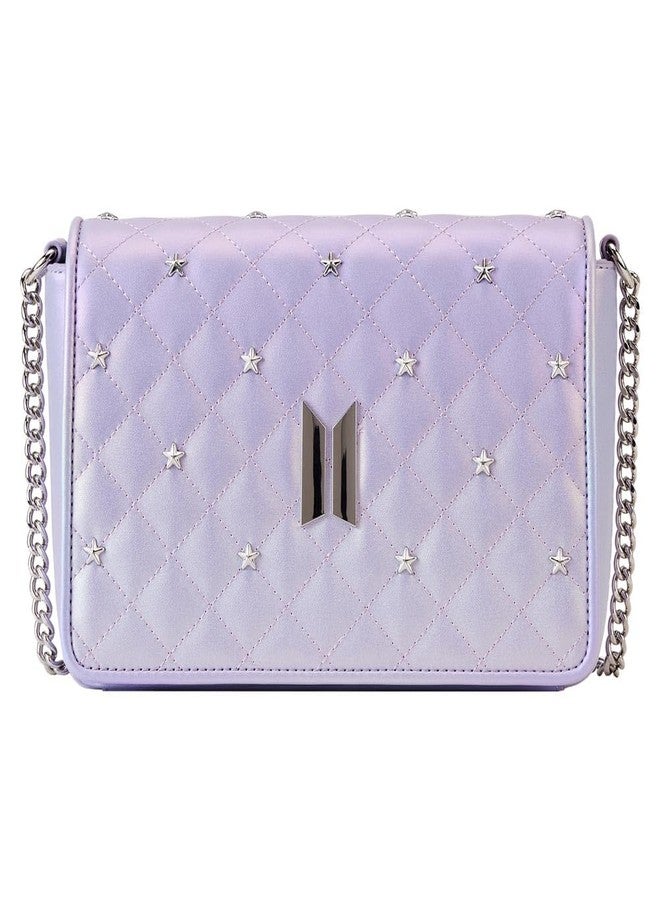 Loungefly حقيبة كروس بودي جلد صناعي بنفسجي لامع بشعار BTS من لاونج فلاي - Image 1