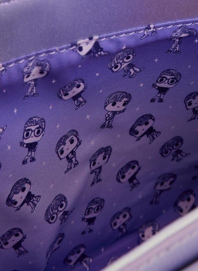 Loungefly حقيبة كروس بودي جلد صناعي بنفسجي لامع بشعار BTS من لاونج فلاي - Image 4