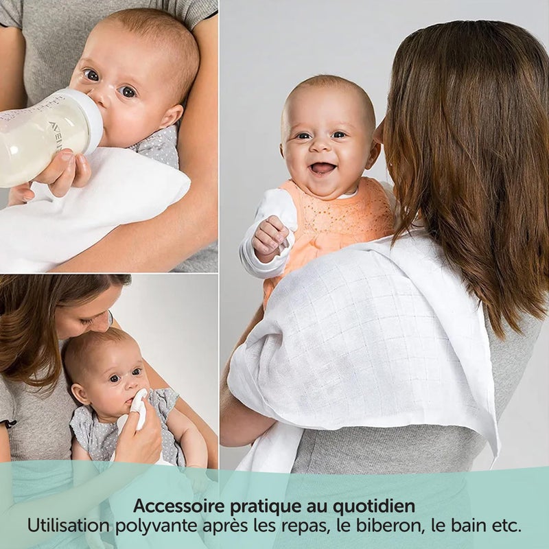 Baby Amabc MAKIAN Muslin Nappies Pack of 6, 80 x 80 cm, Oeko-Tex® Standard 100 Tested, 6 Premium Quality Burp Cloths - Double Woven Cloth Nappies / Muslin Cloths - Graphite/Greige/White - Image 2