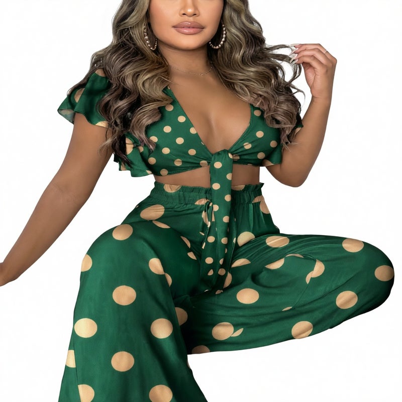 Women's Printed Crop Top and High Waist Pants Set - Image 3