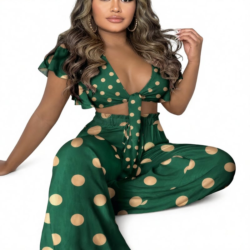 Women's Printed Crop Top and High Waist Pants Set - Image 2