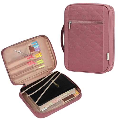 FINDCOZY Bible Cover for Women, Durable Carrying Book Case Church Bag for Biblical Accessories with Handle and Zippered Pocket, for Scriptures, Rosewood Pink - Image 1