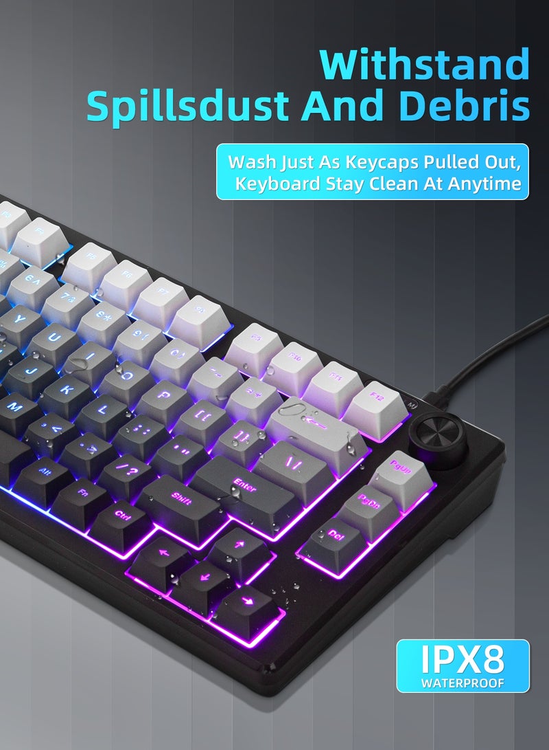 UCHUANG IP75 Big Gaming Keyboard, 75% RGB Backlit Wired Keyboard Membrane Keyboard, Side Printed Waterproof 81 Keys Quite Keyboards with Number Pad Quick Response PBT Keycaps for Windows/MacOS/Android PC Gamers - White and Black - Image 4
