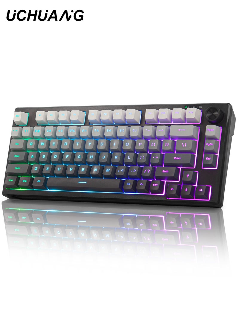 UCHUANG IP75 Big Gaming Keyboard, 75% RGB Backlit Wired Keyboard Membrane Keyboard, Side Printed Waterproof 81 Keys Quite Keyboards with Number Pad Quick Response PBT Keycaps for Windows/MacOS/Android PC Gamers - White and Black - Image 1