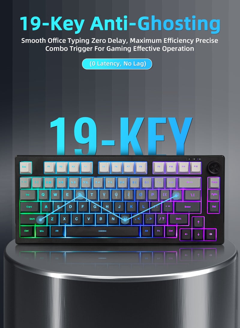 UCHUANG IP75 Big Gaming Keyboard, 75% RGB Backlit Wired Keyboard Membrane Keyboard, Side Printed Waterproof 81 Keys Quite Keyboards with Number Pad Quick Response PBT Keycaps for Windows/MacOS/Android PC Gamers - White and Black - Image 2