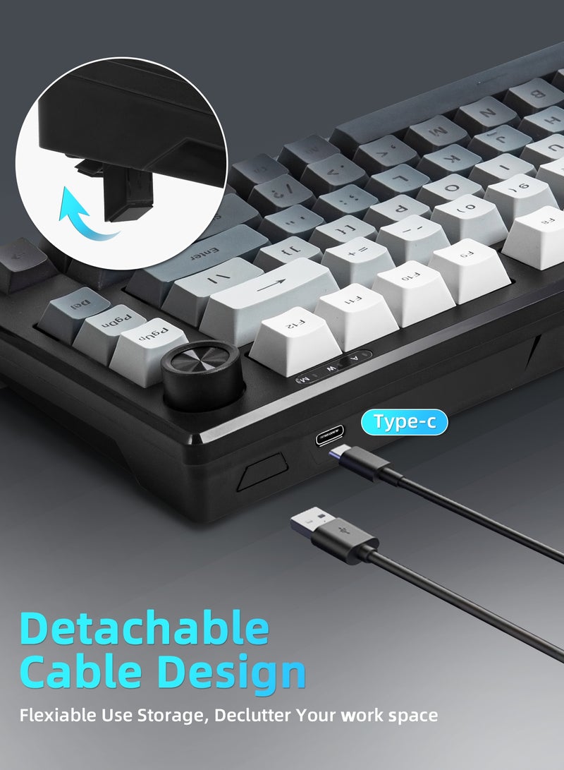 UCHUANG IP75 Big Gaming Keyboard, 75% RGB Backlit Wired Keyboard Membrane Keyboard, Side Printed Waterproof 81 Keys Quite Keyboards with Number Pad Quick Response PBT Keycaps for Windows/MacOS/Android PC Gamers - White and Black - Image 5