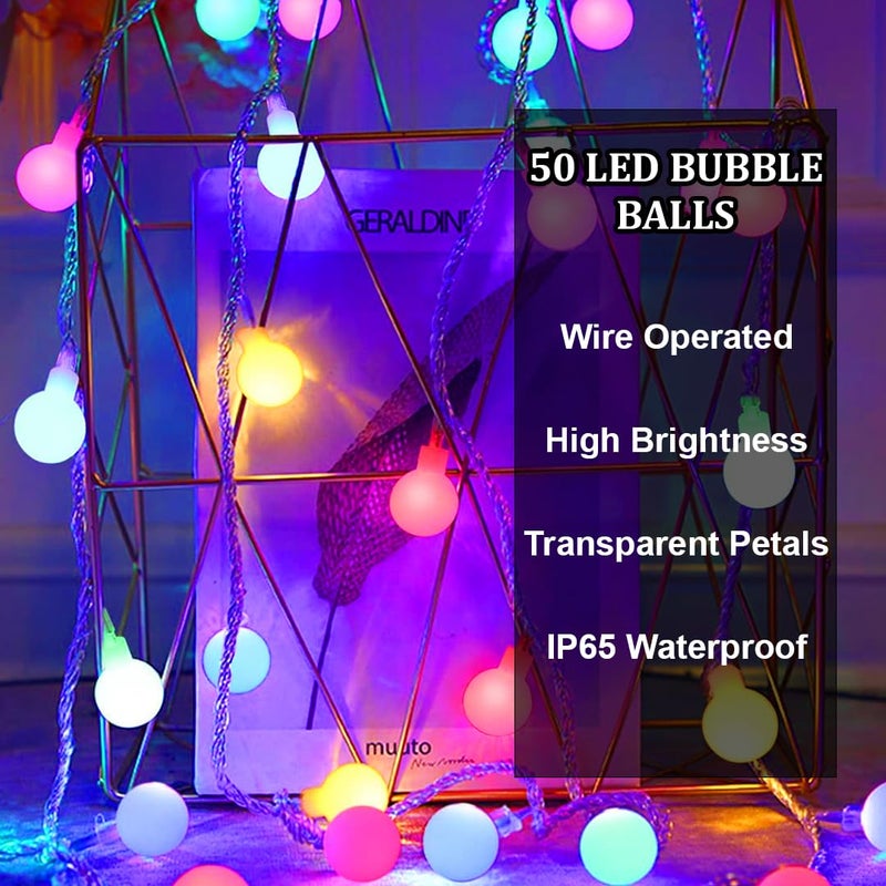 fizzytech أضواء خيط كرات الفقاعات البلاستيكية لتزيين المنزل لأضواء ديوالي لحفلة عيد الميلاد عيد ديوالي نافراتري هدية عيد الحب إضاءة تزيين المنزل (50 LED 10 متر كرات متعددة) - Image 5