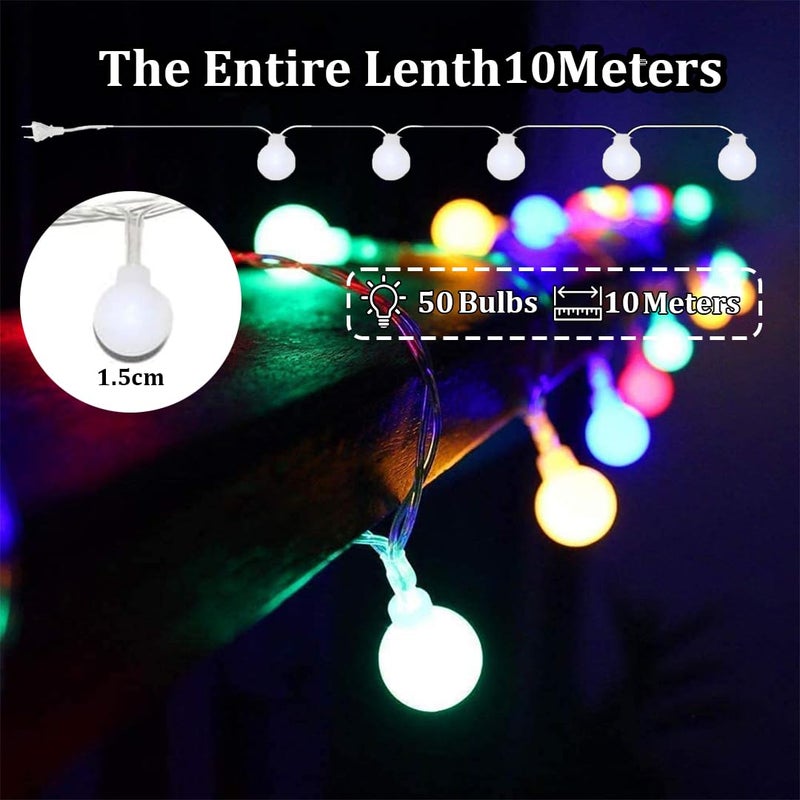 fizzytech أضواء خيط كرات الفقاعات البلاستيكية لتزيين المنزل لأضواء ديوالي لحفلة عيد الميلاد عيد ديوالي نافراتري هدية عيد الحب إضاءة تزيين المنزل (50 LED 10 متر كرات متعددة) - Image 4