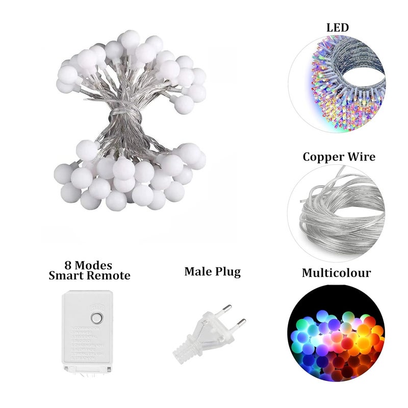 fizzytech أضواء خيط كرات الفقاعات البلاستيكية لتزيين المنزل لأضواء ديوالي لحفلة عيد الميلاد عيد ديوالي نافراتري هدية عيد الحب إضاءة تزيين المنزل (50 LED 10 متر كرات متعددة) - Image 3