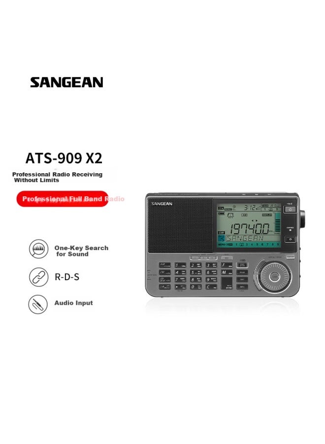 SANGEAN راديو سونجيان ATS-909X2 الاحترافي المحمول كامل النطاق مع نطاق الطيران بتردد بث FM متعدد الوظائف وقابل لإعادة الشحن وقوة إشارة الموجات القصيرة - Image 1
