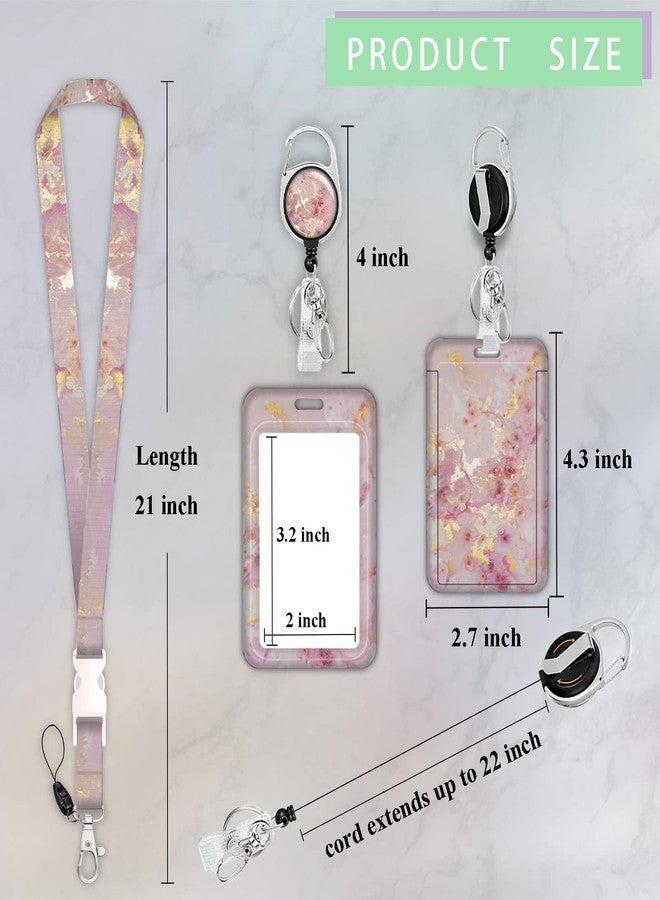 Boutilon ID Badge Holder with Lanyard,Retractable ID Badge Card Holders Detachable Neck Lanyard Strap with Badge Reel and Vertical ID Holder for Nurse Students Teachers Office Staff(Marble Golden Red) - Image 3