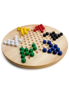 Brybelly Brybelly Chinese Checkers Game Set with 11.5 in Natural Wood Checkers Board | 60 Wood Marbles in 6 Bright Colors for Adults, Boys and Girls Game Playing  - Image 2