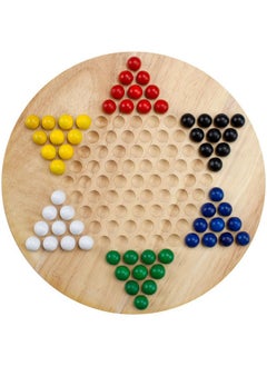 Brybelly Brybelly Chinese Checkers Game Set with 11.5 in Natural Wood Checkers Board | 60 Wood Marbles in 6 Bright Colors for Adults, Boys and Girls Game Playing  - Image 1