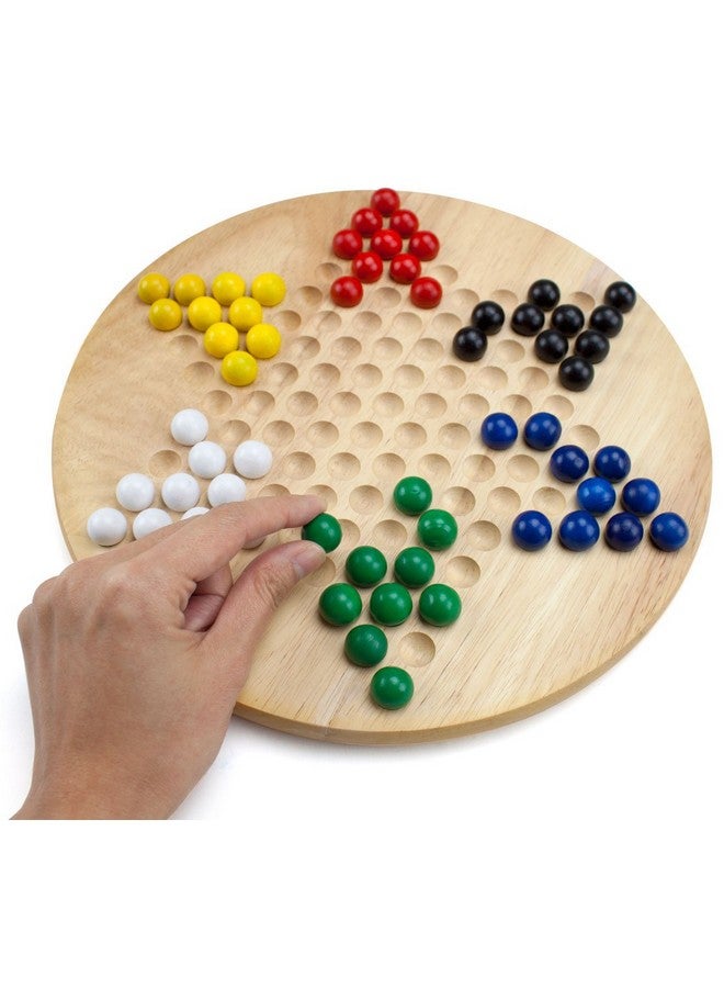 Brybelly Chinese Checkers Game Set with 11.5 in Natural Wood Checkers Board | 60 Wood Marbles in 6 Bright Colors for Adults, Boys and Girls Game Playing - Image 3