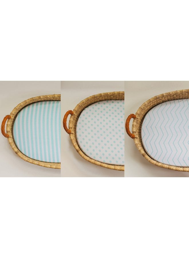 NODNAL Co. NODNAL CO. 3 Fitted Bassinet Sheets Mint Set Baby Girl/Boy - 100% Oeko-TEX Cotton - Gender Neutral Chevron Polka Dot Stripe Universal Fit - Cradle/Moses Basket Hourglass Oval Rectangle Mattress Sheet  - Image 2