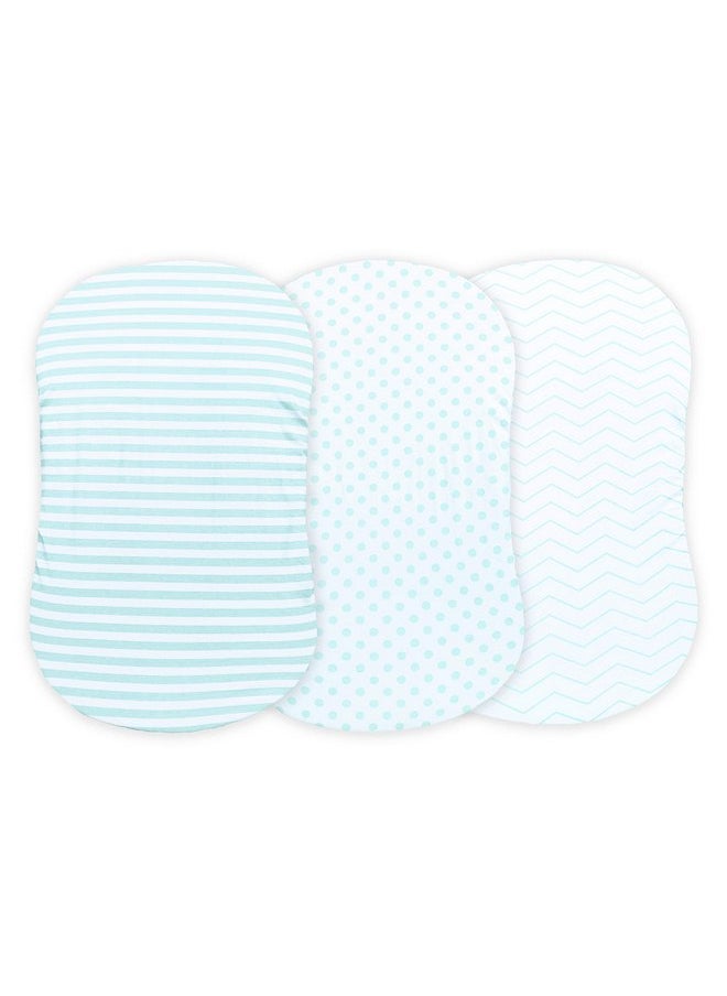 NODNAL Co. NODNAL CO. 3 Fitted Bassinet Sheets Mint Set Baby Girl/Boy - 100% Oeko-TEX Cotton - Gender Neutral Chevron Polka Dot Stripe Universal Fit - Cradle/Moses Basket Hourglass Oval Rectangle Mattress Sheet  - Image 3