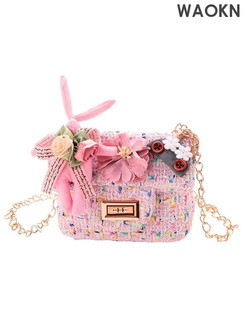 WAOKN Bunny Sling Bag with Chain - Cute Crossbody Purse for Women & Girls - Adjustable Shoulder Bag with Bunny Ears Design - Stylish Mini Handbag for Teens, Kids & Women - Perfect Gift for Birthday, Party (Pink) - Image 1