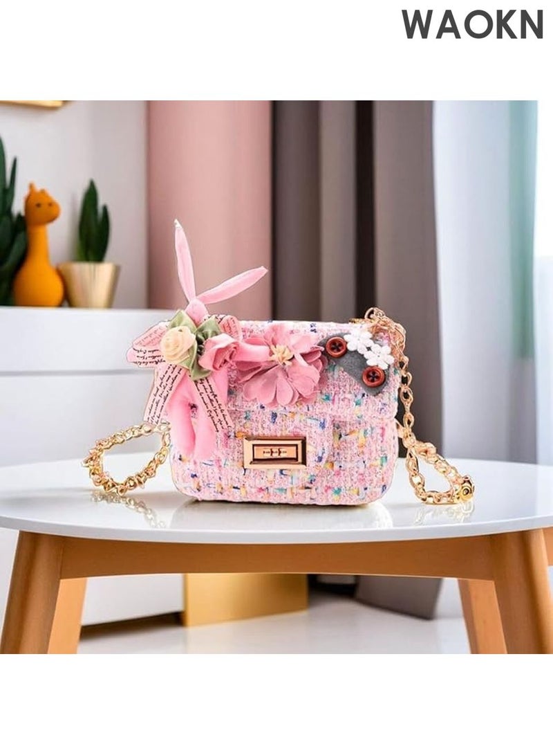 WAOKN Bunny Sling Bag with Chain - Cute Crossbody Purse for Women & Girls - Adjustable Shoulder Bag with Bunny Ears Design - Stylish Mini Handbag for Teens, Kids & Women - Perfect Gift for Birthday, Party (Pink) - Image 2