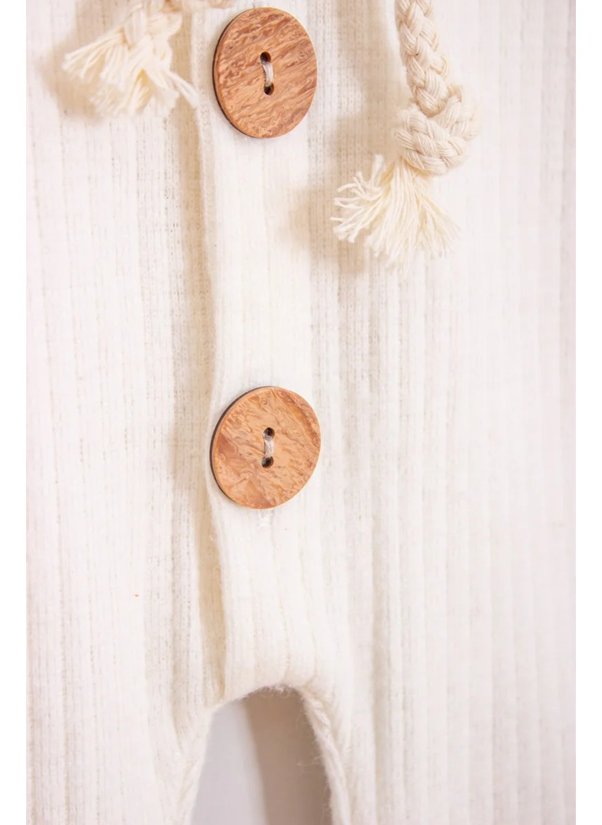 Ada Bebek Çocuk Ada Baby Kids Adabebek 100% Cotton Wooden Buttoned Hooded, Ribbed Style Hat Baby Jumpsuit