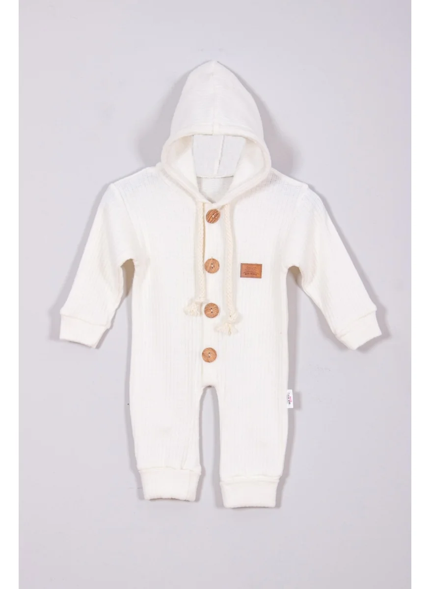 ادا بيبيك تشوكوك Ada Baby Kids Adabebek 100% Cotton Wooden Buttoned Hooded, Ribbed Style Hat Baby Jumpsuit