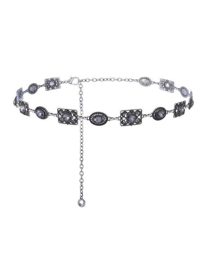 Urieo Rhinestone Waist Chain Belt Crystal Transparent Black Belly Chains Adjustable Bikini Dress Chain Belts Body Jewelry For Women - Image 1