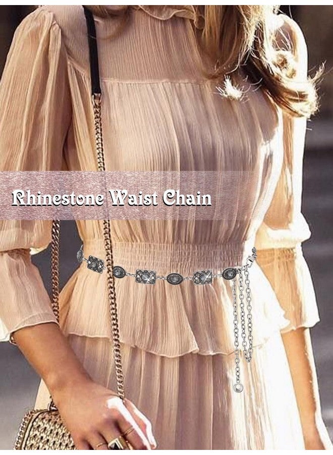 Urieo Rhinestone Waist Chain Belt Crystal Transparent Black Belly Chains Adjustable Bikini Dress Chain Belts Body Jewelry For Women - Image 2