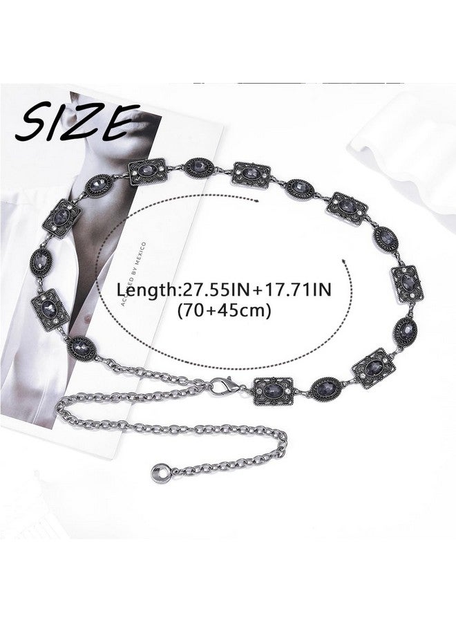 Urieo Rhinestone Waist Chain Belt Crystal Transparent Black Belly Chains Adjustable Bikini Dress Chain Belts Body Jewelry For Women - Image 3