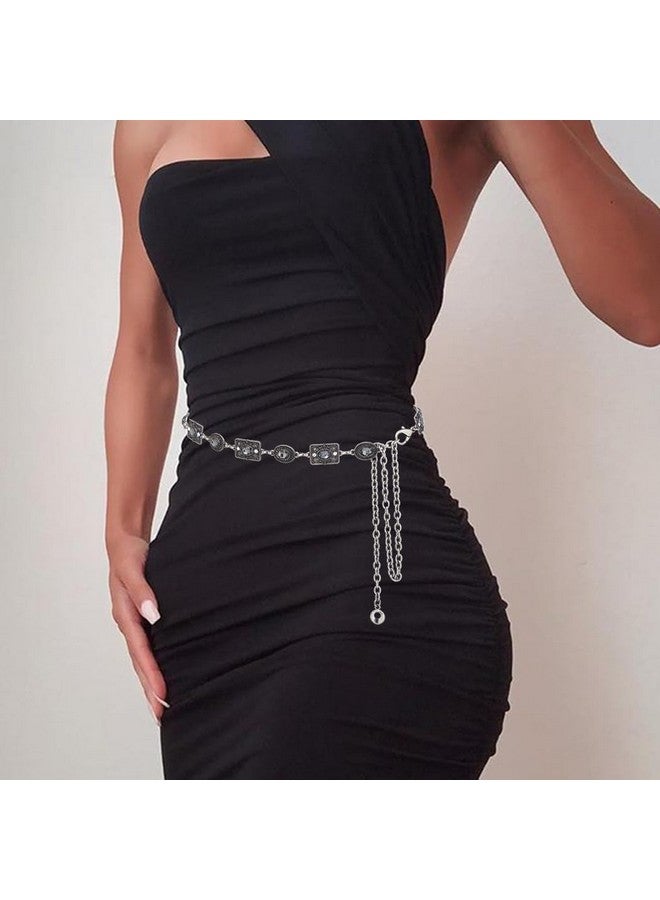 Urieo Rhinestone Waist Chain Belt Crystal Transparent Black Belly Chains Adjustable Bikini Dress Chain Belts Body Jewelry For Women - Image 4