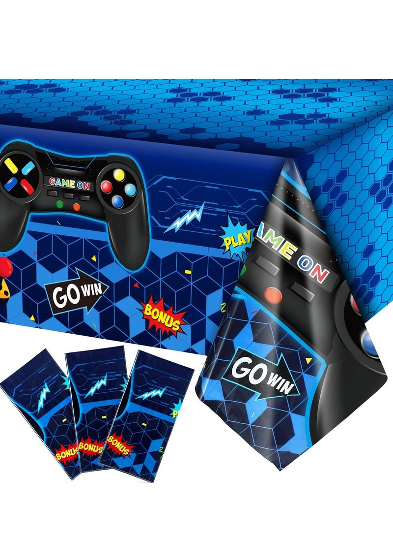 Generic 3 PCS Video Game Table Cover Video Game Birthday Decoration Game Theme Plastic Table Cloth Party Supplies for Boys Girls Kids Player Geek Party Decorations, (Classic Blue) - Image 1