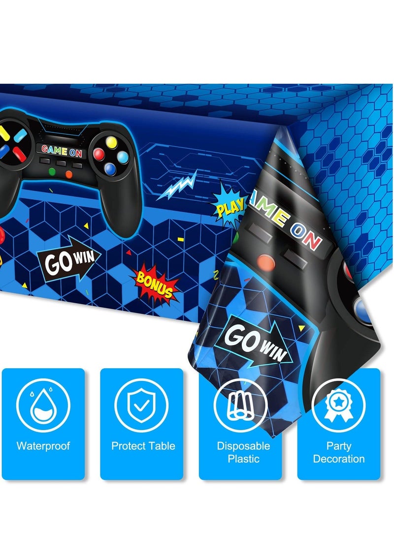 Generic 3 PCS Video Game Table Cover Video Game Birthday Decoration Game Theme Plastic Table Cloth Party Supplies for Boys Girls Kids Player Geek Party Decorations, (Classic Blue) - Image 3