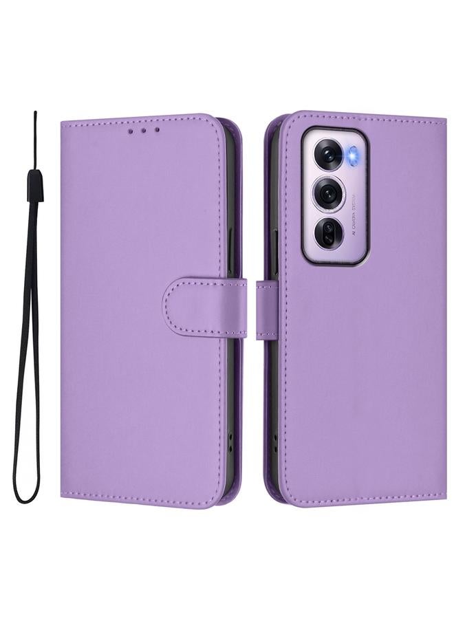 اس-توب جراب لهاتف OPPO Reno12 Pro 5G Global Skin Feel جراب هاتف من الجلد بلون سادة مع حبل - Image 2