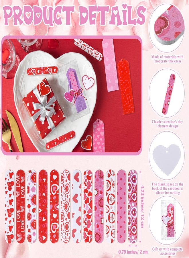 Leriton 24 Sets Valentine's Day Nail Files Bulk Valentine Gifts Hearts Emery Boards Valentine's Day Cutout Manicure Tools with 24 Emery Boards 24 Cutout 24 Cords and 24 Exchange Gift Bag for Adults - Image 2