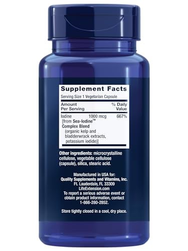 Life Extension مكملات يود البحر من لايف إكستينشن، يود مستخرج من الطحالب والبلادراويك، يدعم مستويات صحية من هذا العنصر الغذائي الأساسي لصحة الغدة الدرقية وما بعدها، غير معدلة وراثيًا، خالية من الغلوتين، نباتية، 60 كبسولة - Image 5