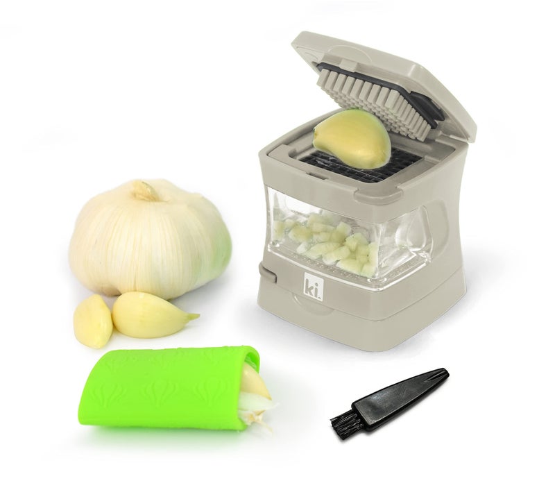 Kitchen Innovations Garlic-A-Peel Garlic Press  Crusher  Cutter  Mincer  And Storage Container - Includes Silicone Garlic Peeler - Easy To Clean - Stainless Steel Blades - (Cream)  Standard - Image 1