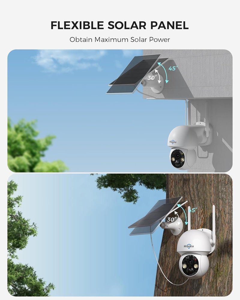 هايسيو كاميرا أمان شمسية من Hiseeu، كاميرا خارجية لاسلكية، كاميرا مراقبة CCTV WiFi 2.4G و5G لأمن المنزل، كشف حركة PIR 360° PTZ بدقة 4MP، صوت ثنائي الاتجاه، رؤية ليلية ملونة، مقاومة للماء IP66 - Image 5