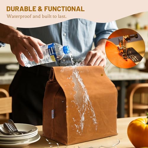 CZYY Waxed Canvas Lunch Bags Brown Paper Bag Styled - Classic Updated - Reusable and Washable, Worthbuy Lunch Box for Men & Women - Image 5