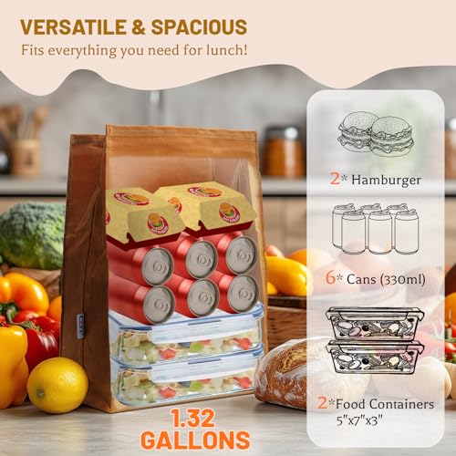 CZYY Waxed Canvas Lunch Bags Brown Paper Bag Styled - Classic Updated - Reusable and Washable, Worthbuy Lunch Box for Men & Women - Image 3